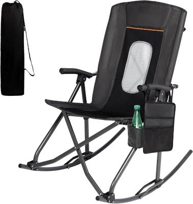 Schwarzer Mesh Rücken Hochrücken Klappstuhl Campingstuhl für Outdoor-Aktivitäten 130kg