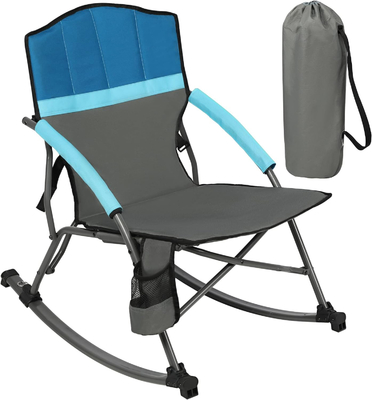 Hoher Rücken, harte Armlehnen, Campingstuhl, tragbare und Schaukelstütze, 130 kg, schwarzer Rücken.