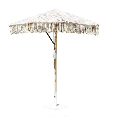 Zeitgenössischer Design Stil Außen Terrasse Makram Sonnenschirme Strand Holz Regenschirm 2,5 mm Holzstange