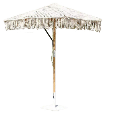 Outdoor Patio Macrame Sonnenschirme 2023 Strand Holz Schirm 2,5 mm Holzstange für Allgemeine